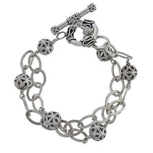 Vintage Sterling Silver 925 44.3 Gram Bali Inspired Link Toggle Bracelet 8"